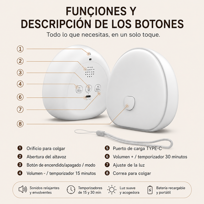 Máquina de Ruido Blanco para Dormir con Temporizador y Luz Nocturna