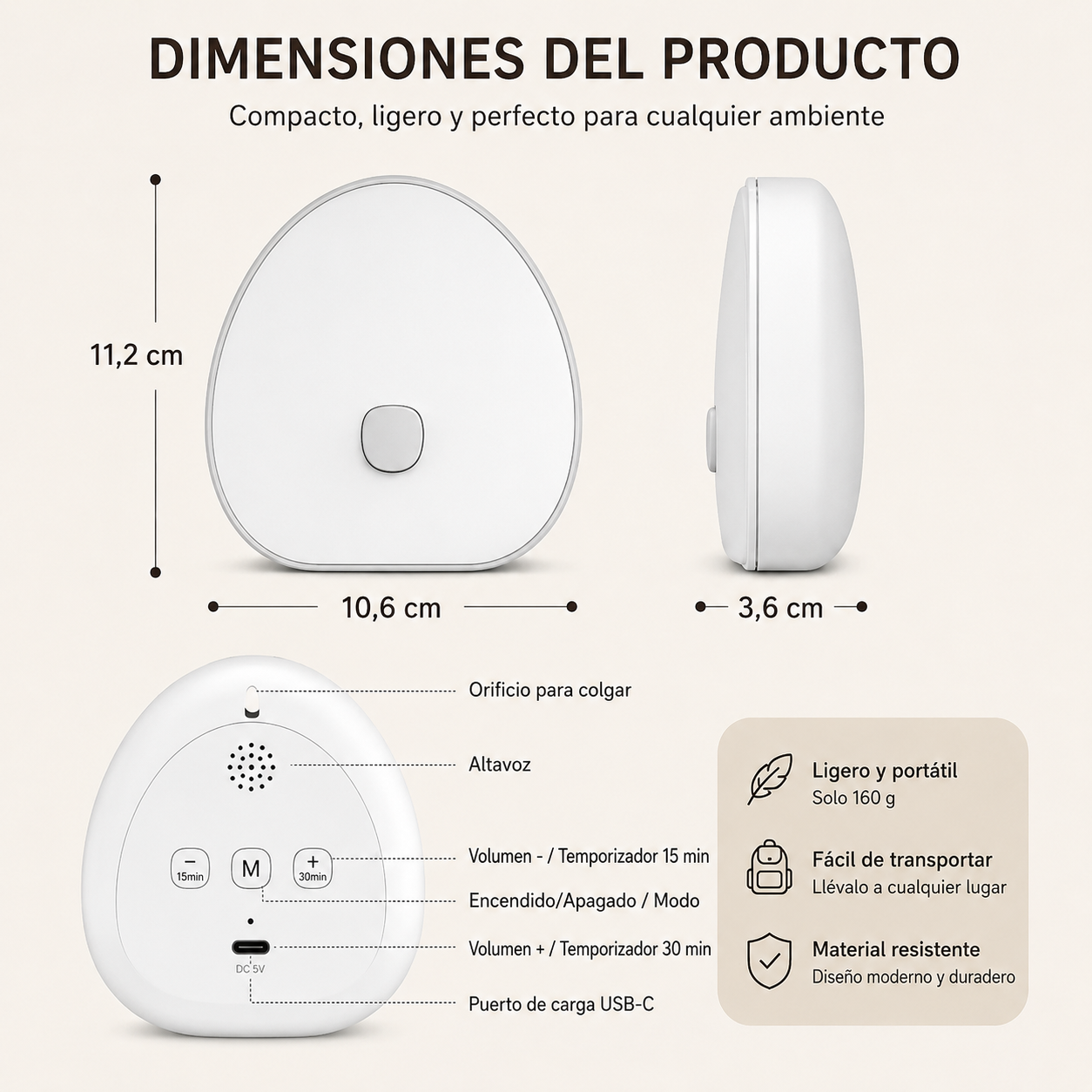 Máquina de Ruido Blanco para Dormir con Temporizador y Luz Nocturna