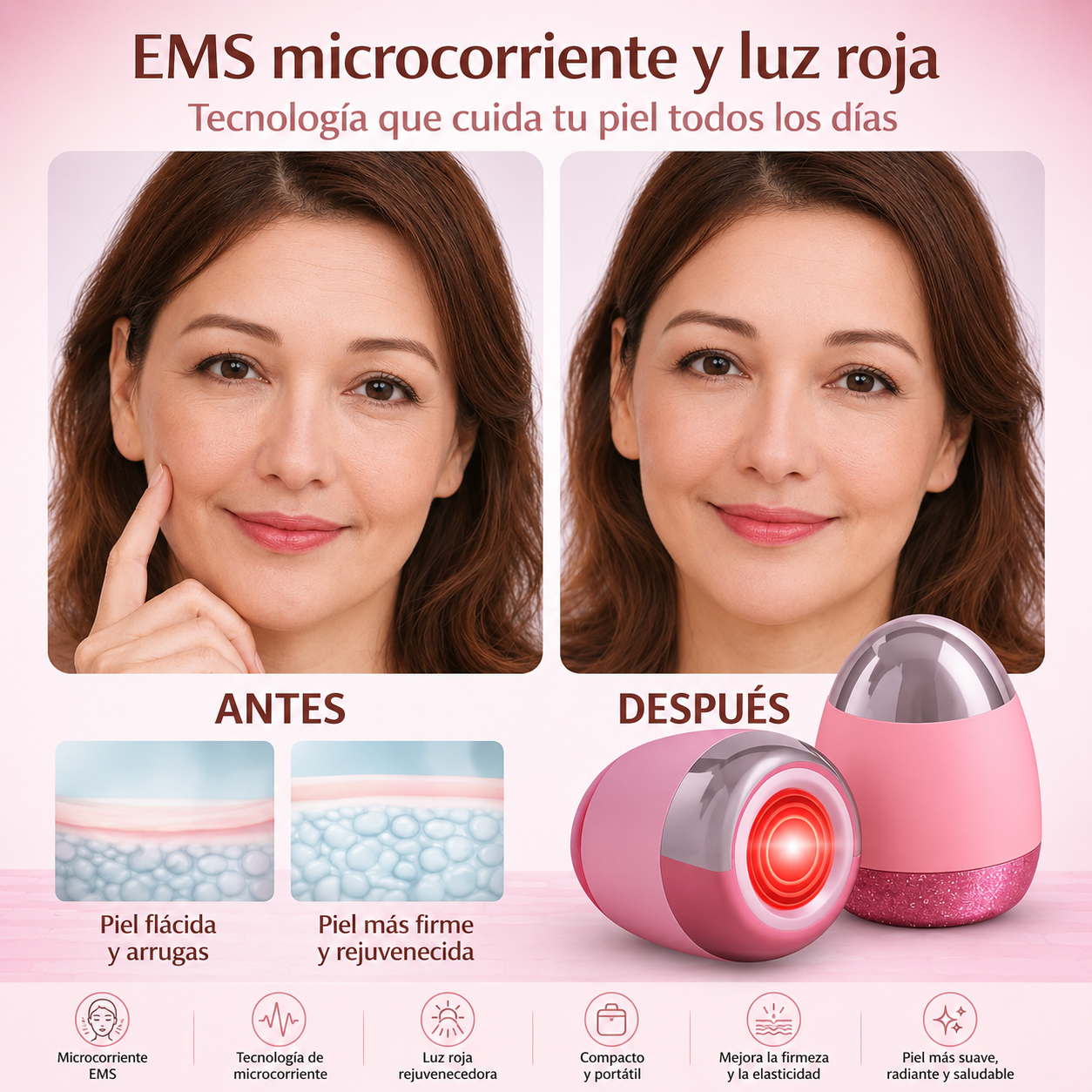 Mini Masajeador Facial Eléctrico Portátil con LED e Iones